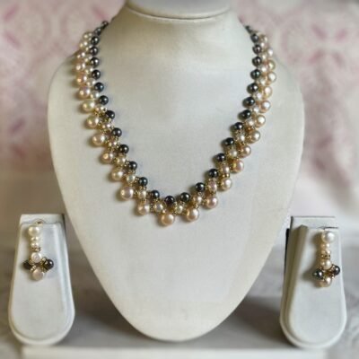 Rosy Twilight Pearl Necklace Set - Rose, White, and Dark Freshwater Pearls