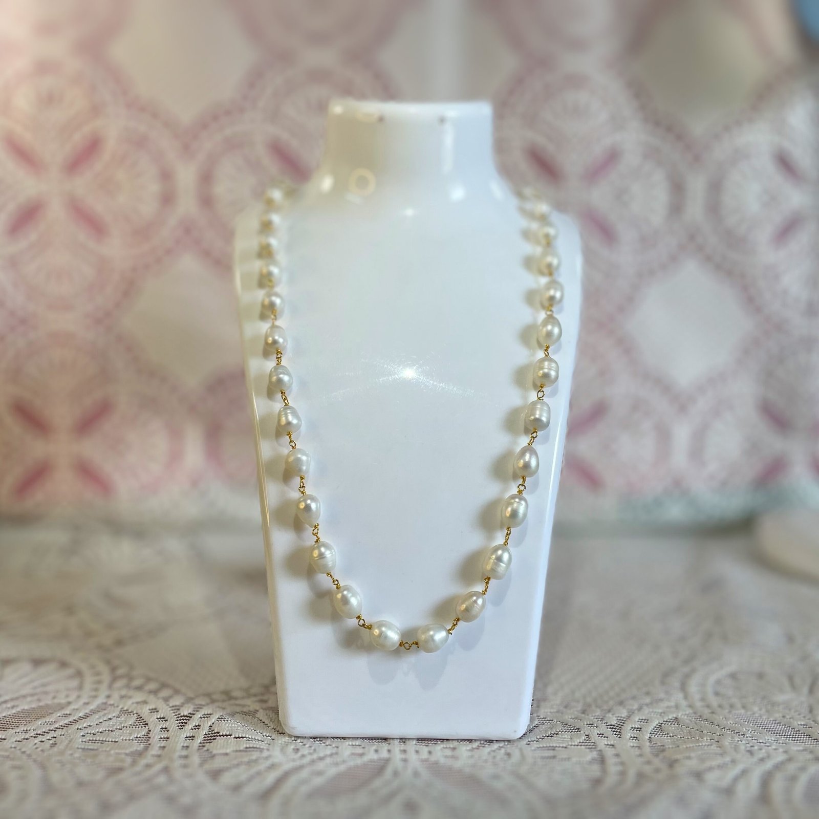 Lily of the Valley Pearl Necklace white freshwater pearl necklace large white pearl necklace one layer strand