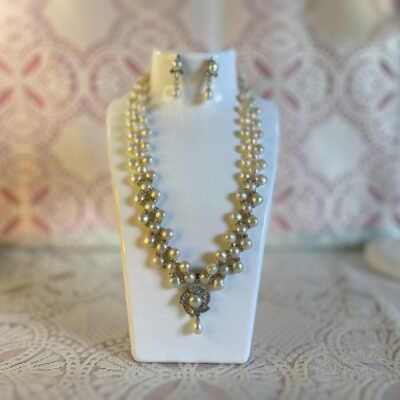 Starlit Blossom Pearl Necklace Set - Natural White Freshwater Pearls