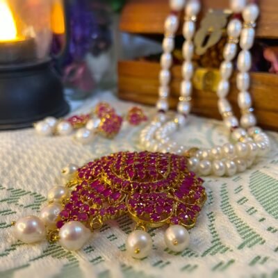 Crimson Petal Pearl Necklace