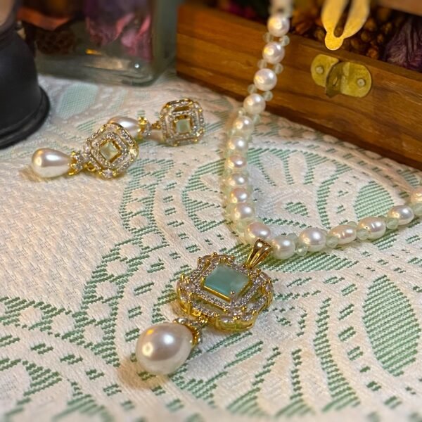 Cerulean Ocean Gem Pearl Necklace Set