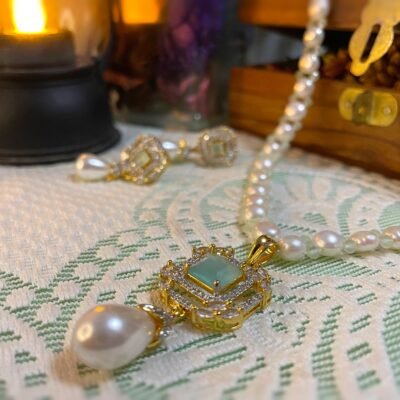 Cerulean Ocean Gem Pearl Necklace Set