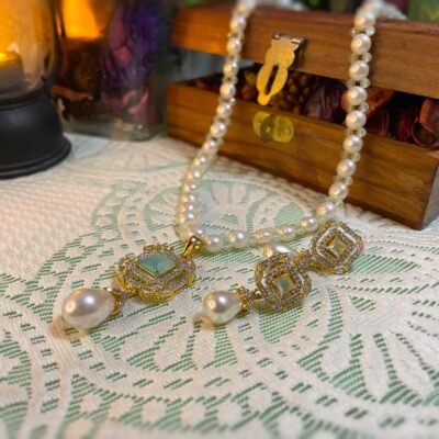 Cerulean Ocean Gem Pearl Necklace Set